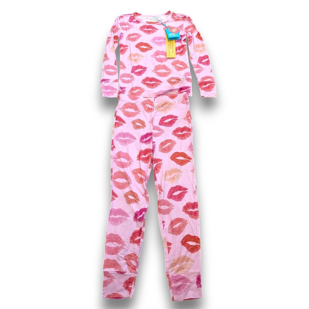 NWT Posh Peanut Pink Kisses Seal the Deal Pajama Set Bamboo Viscose Girls 7/8